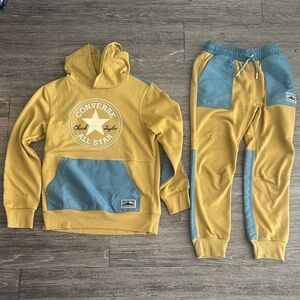 Converse Kids Mustard and Teal Colorblock Joggers & Hoodie Set